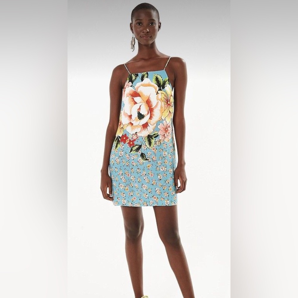 RARE Farm Rio Brazil Exclusive Floral Polka Dot Mini Dress S Blue Multicolor